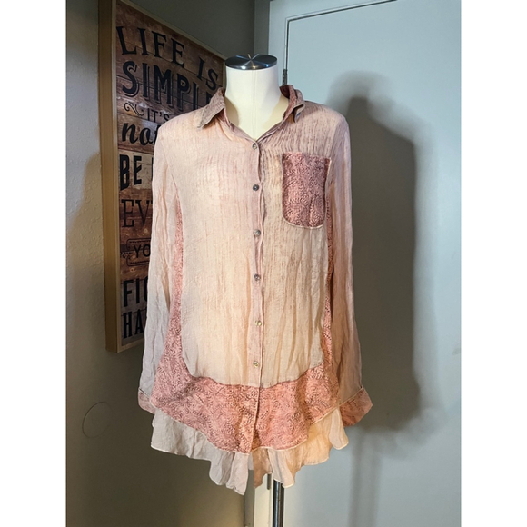 nwt womens coral pink blouse lacy design roll tab size med - Picture 15 of 16